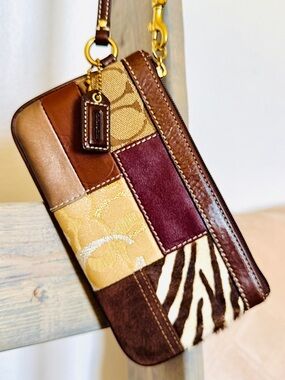 Coach Patchwork Zebra Haircalf Leather & Signature Wristlet Clutch Y2K